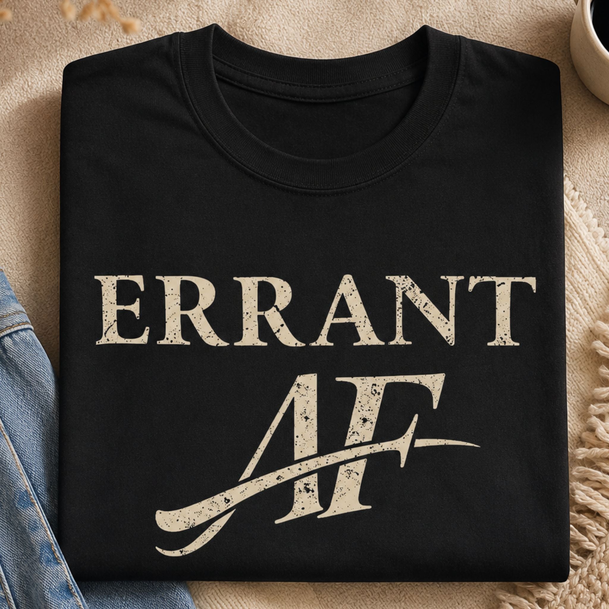 Errant AF T-Shirt in Black — product detail, garment-dyed vintage tee by Errant Apparent Press