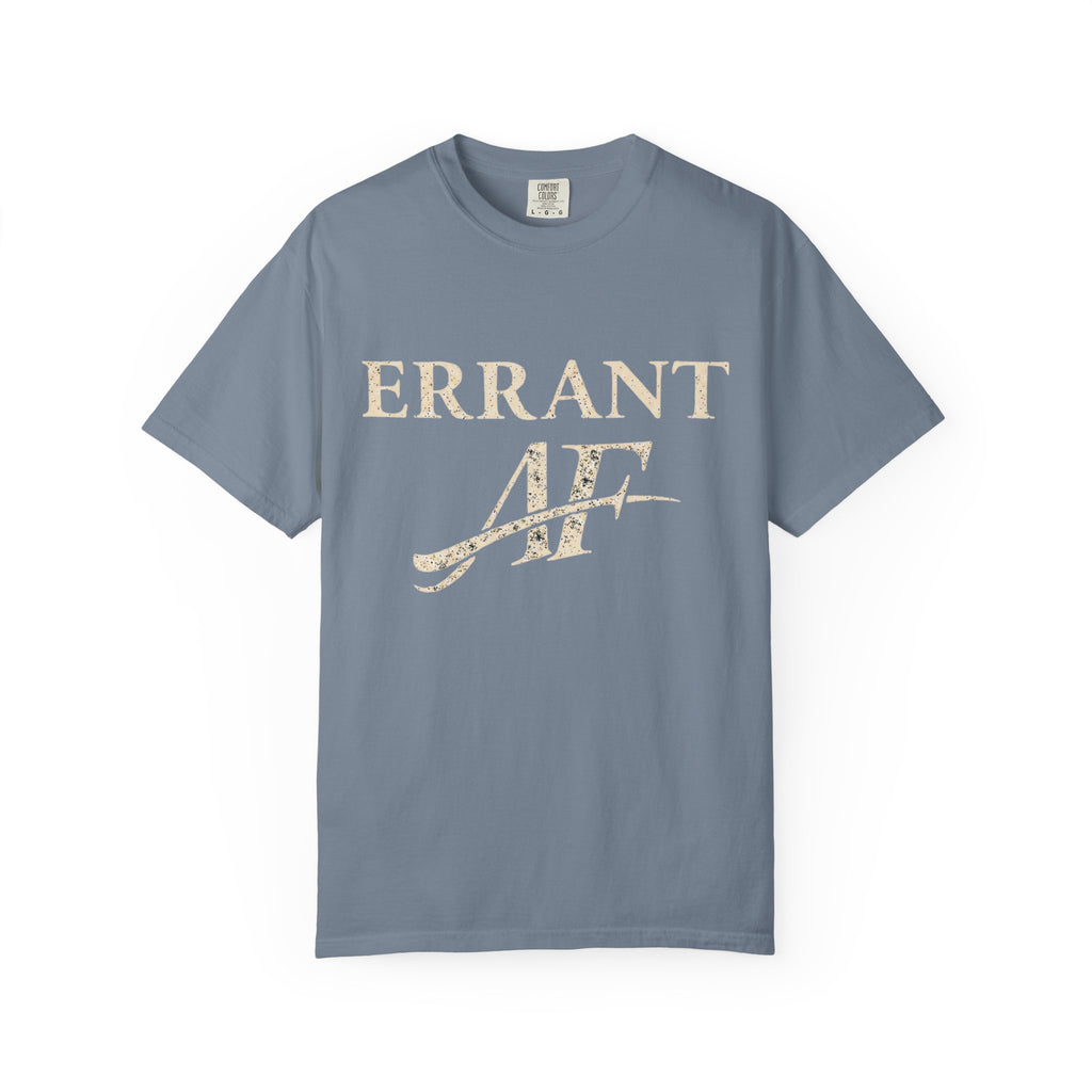 Errant AF T-Shirt in Blue Jean — vintage garment-dyed graphic tee, front view